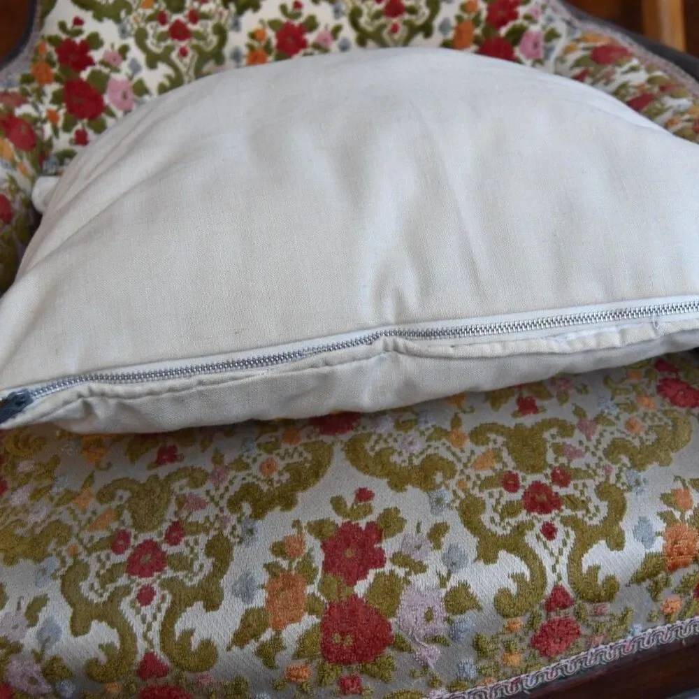 Vintage 1970s Crewel Embroidered Pheasant Pillow Cover Cabin Lodge Decor 15.5”